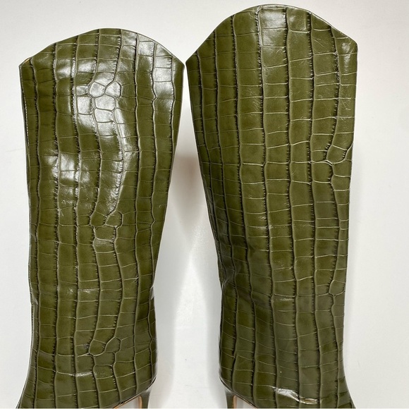 Schutz Maryana Military Green Crocodile Embossed Leather Tall Heeled Boot 5B - Picture 9 of 15